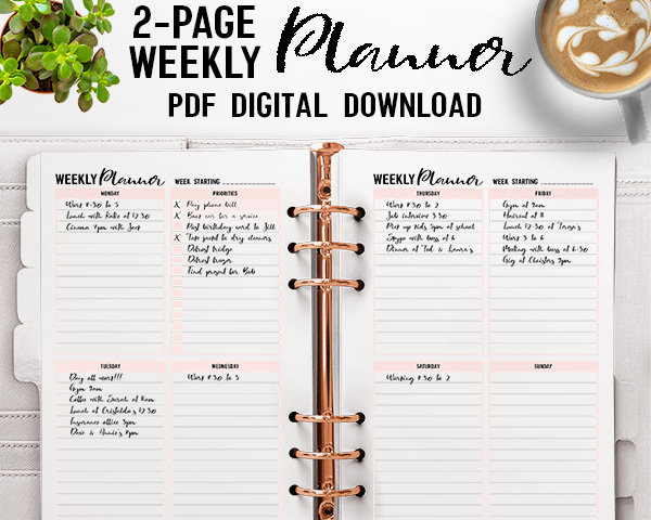 printable 2 page weekly planner