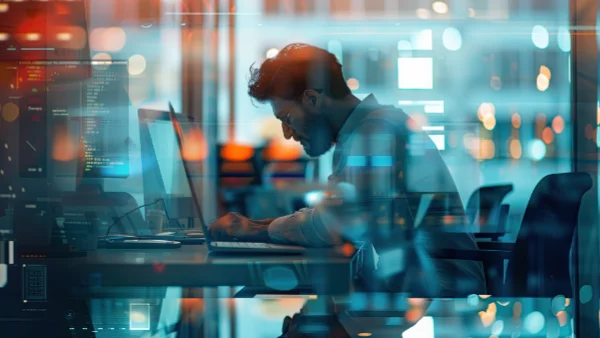 An office worker busy working on a computer