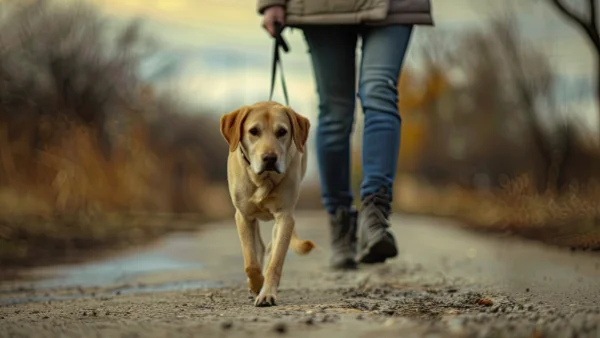 Woman walking her dog