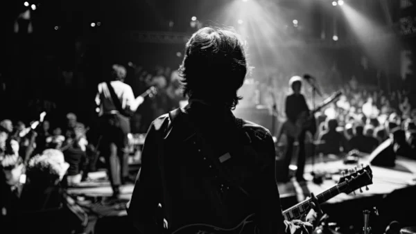 George Harrison on stage with The Beatles