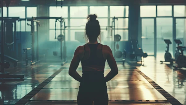 Motivated woman about to start a workout at the gym