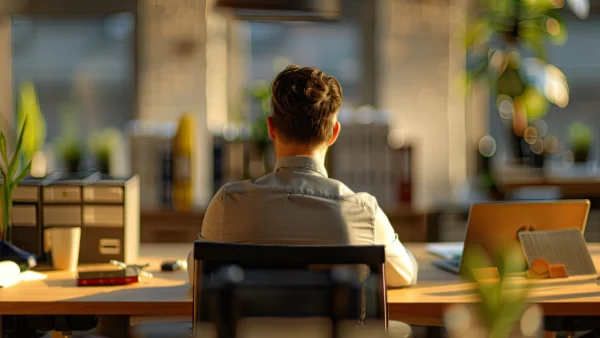 Man sitting at his office desk working productively