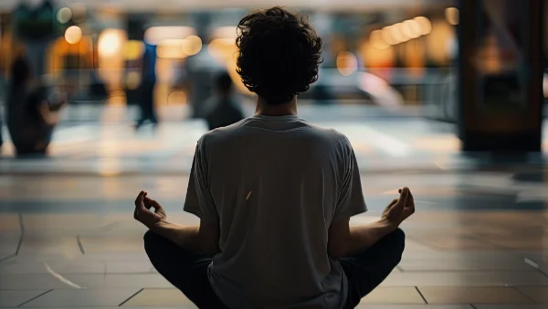 Man staying calm in a hectic environment