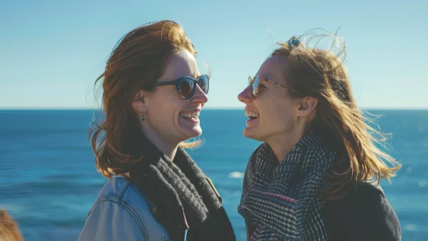 Woman making someone happy through laughter.